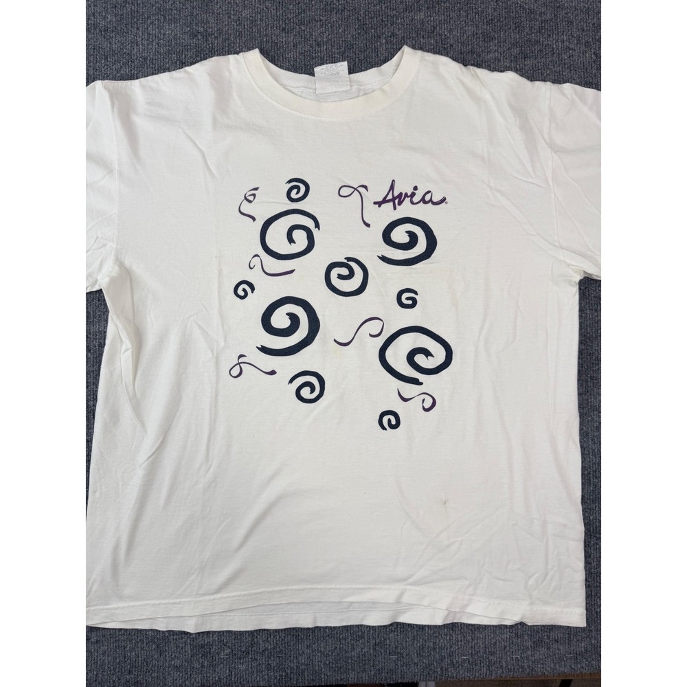 Vintage 90s Avia Graphic T Shirt XL White Swirl Print Made in‎ USA Y2K Mens Fit